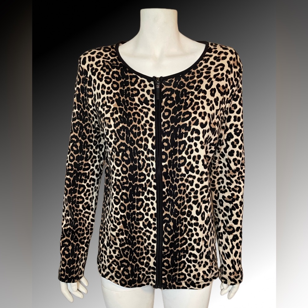 Rafaella Leopard-Print Zip-Front Shirt or Jacket Large